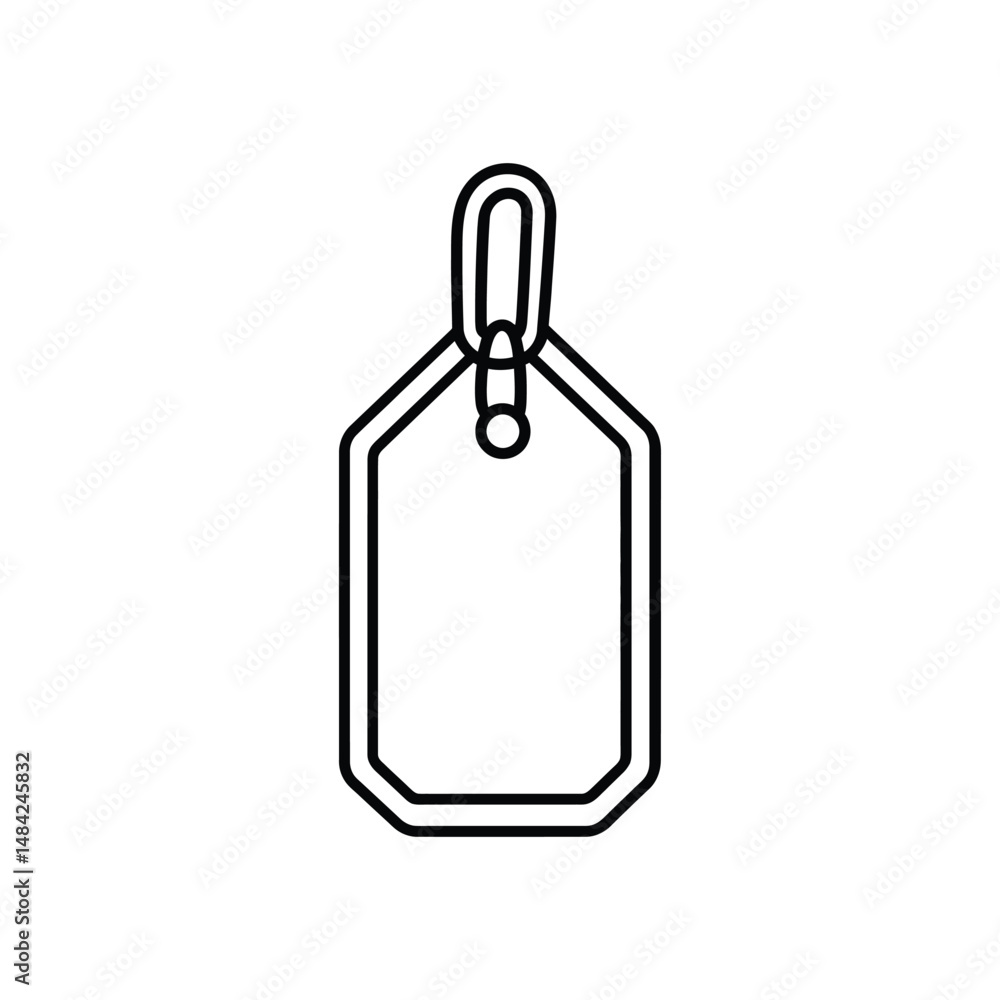 Poster black outlined rectangular tag hangs by a metal loop, appearing on a transparent background