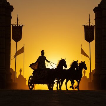 Triumphant Roman Chariot Race at Sunset: A Silhouette of Glory and Ancient History