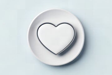 Heart shaped object on a white plate against a light blue background view