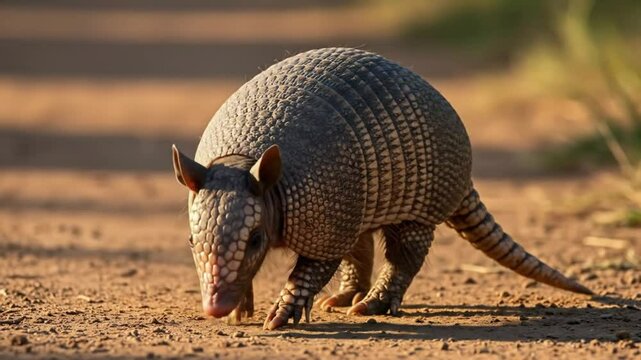 Armadillo walking on dirt road nine banded armadillo wildlife animal nature 4k video