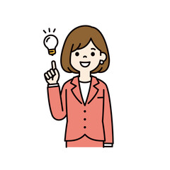 いいアイデアを思いつく、若い女性会社員のベクターイラスト素材＿線幅の編集可能＿カラー