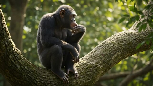Chimpanzee sitting on a tree branch primate wildlife animal nature forest 4k video