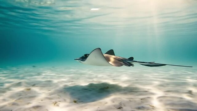Underwater stingray swimming in ocean wildlife marine life sea animal shot 4k video