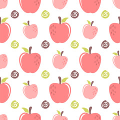 Apple fruit hand drawn, seamless design for print on fabric and other uses.