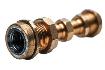 Brass hose fitting with a threaded end and barbed connector, isolated on transparent background.