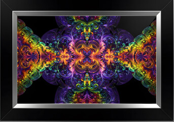 Vibrant Fractal Art: Kaleidoscopic Symphony of Colors in a Framed Masterpiece