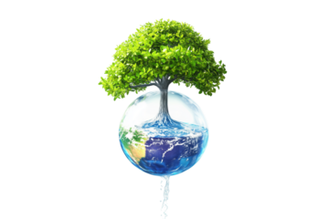 Tree growing on globe save the planet campaign