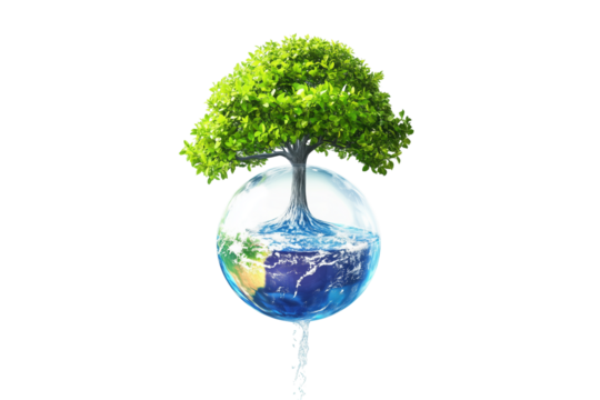 Tree growing on globe save the planet campaign