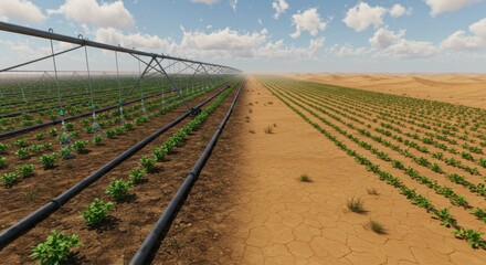 Center Pivot Irrigation System in Arid Desert Landscape: Modern Agriculture Transforming Drylands