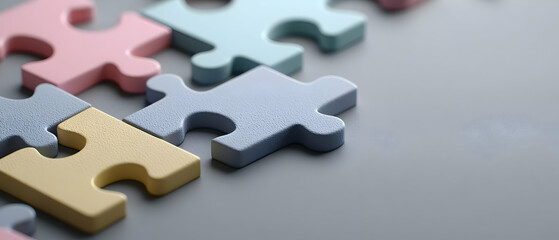 Obraz premium Colorful Puzzle Pieces Arranged On A Light Gray Background