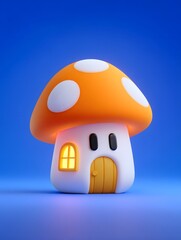 Mushroom house fantasy imagination scene fairy tale 3D illustration