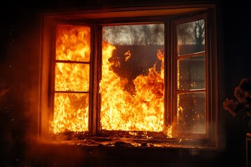 Fototapeta premium Fiery window in a house