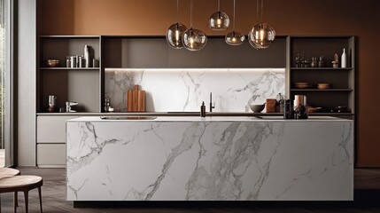 Modern kitchen island with marble countertop