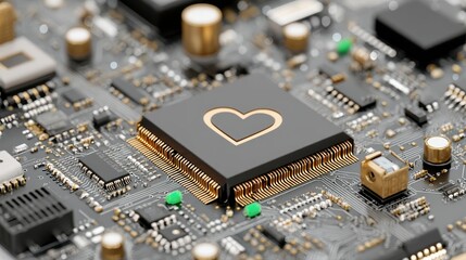 Fototapeta premium Digital Heart Circuit Board CPU Love Technology AI Closeup