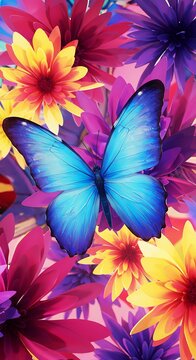 Vibrant Bloom: Sapphire Butterfly's Embrace AI Generated