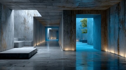Modern Concrete Corridor Interior Design  Architecture  Pathway  Lighting  Minimalist  Ind