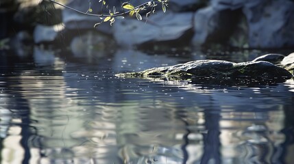 Reflective Water Surface Scene With Natural Sunlight And Soft Focus Detail