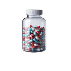 Stock photo of bottle with capsules, medicine, pills, drugs, healthcare, remedy on transparent background