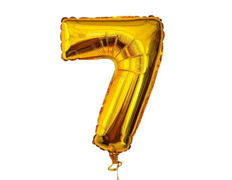 Selective focus on number 7 balloon, isolated on a transparent or white background.