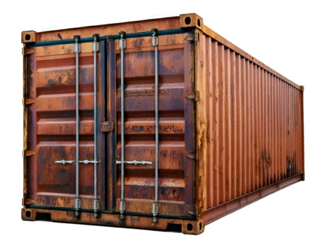 Old weathered Shipping container isolated on transparent or white background
