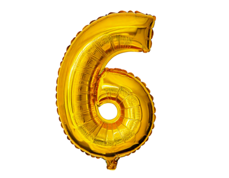 Selective focus on number 6 balloon, isolated on a transparent or white background.