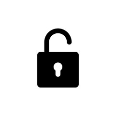 Unlock icon. Simple solid style. Locker, open, padlock, key, symbol, private, web, flat, password, safety, secure concept. Vector illustration isolated