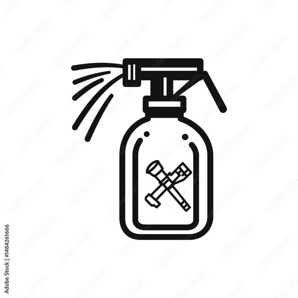 Poster black spraying tool showing a bottle and nozzle with instruments visible, is a transparent image