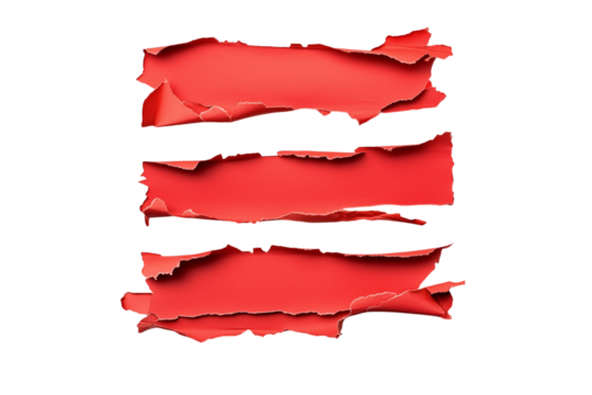 Ripped red paper, sharp jagged edges, contrast, dark background, cut out transparent