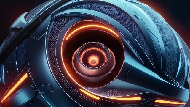 Sleek futuristic metallic orb with intricate patterns and glowing orange lights, hinting at advanced alien technology