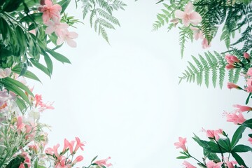 Fototapeta premium Delicate floral frame with pastel colors against a light background.