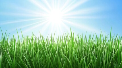 Lush green grass under a bright sky