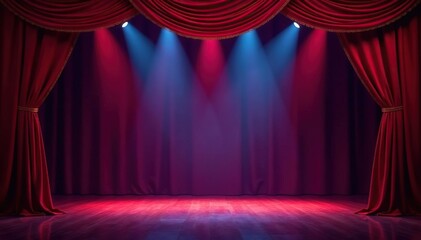 Fototapeta premium Velvet curtain, stage lights, theater, performance Ready for the show , musical, setting, red curtain