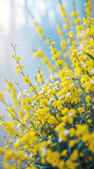 Obraz premium yellow flower spring macro photo blooming petals vibrant close up outdoor floral garden nature sunlight photography fresh colorful scene floral botanical wallpaper background