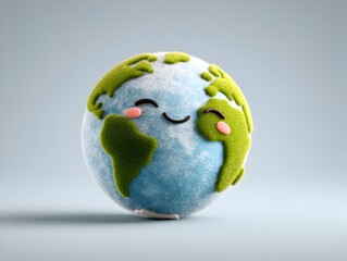 A cute cartoon Earth globe smiles happily against a light blue background perfect for environmental projects and children's educational materials.