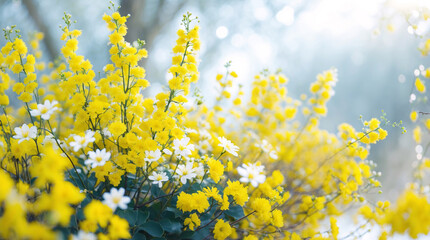 bright sunlight shining on yellow flowers in close up macro shot spring blooming petals vibrant floral outdoor garden nature floral botanical wallpaper background