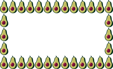 avocado, clipart illustration, cute, food theme, border, square