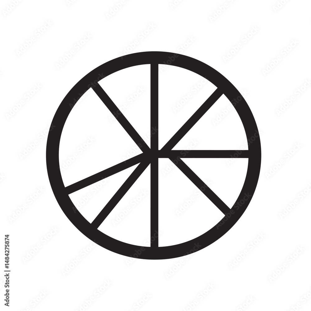 Poster circular black line art displaying eight separate sections evenly spaced on white