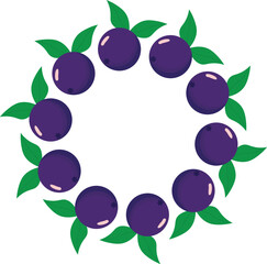 Circular frame made with vector açaí berries. Suitable for labels, invitations, logos, and compositions with a tropical or natural theme.