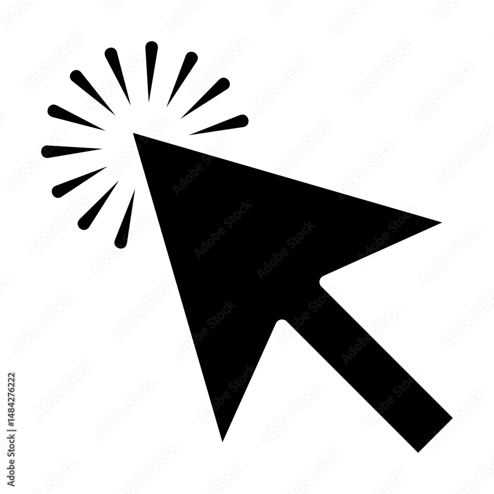 Poster click the black arrow icon. cursor arrow icon with click effect. represents a computer mouse click, 