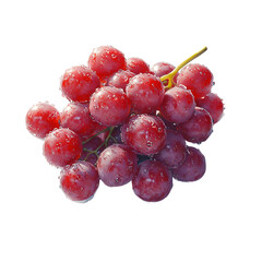 Fresh red grapes with water droplets, isolated on transparent background