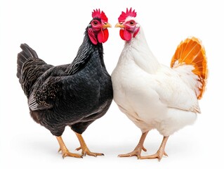 Fototapeta premium Closeup Portrait of a Proud and Vibrant Feathered Rooster Displaying Its Magnificent Tail Plumage against a Clean White Background