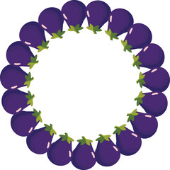 Circular frame made with vector eggplants. Suitable for labels, tags, invitations, and creative vegetable or food-themed compositions.