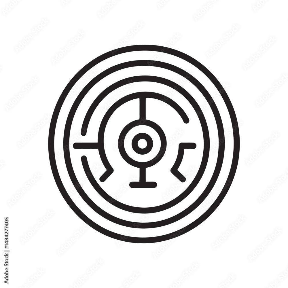 Poster circular labyrinth features a stylized central target on transparent backdrop, perfect for game icon