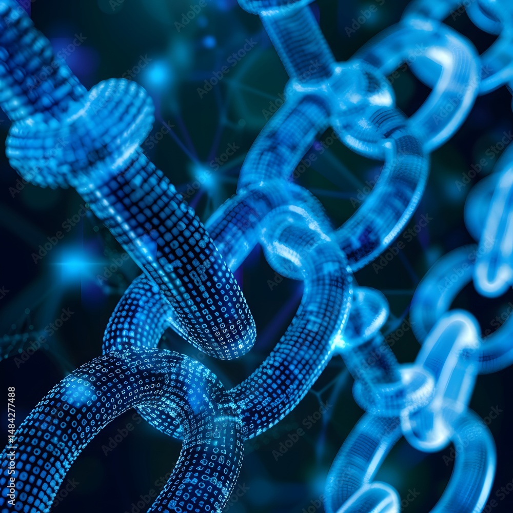 Poster abstract digital representation of blockchain technology with glowing blue connections