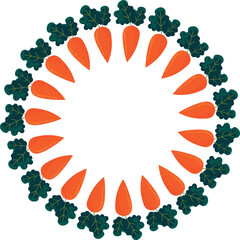 Circular frame made with vector carrot illustrations. Ideal for invitations, labels, educational materials, and food or eco-themed projects.