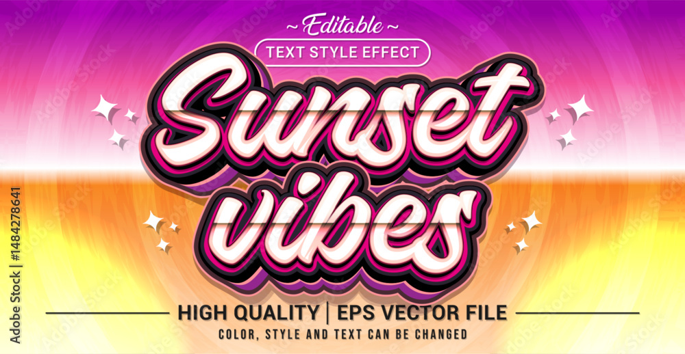 Poster Editable text style effect - Sunset Vibes text style theme. Vector text style illustration template.