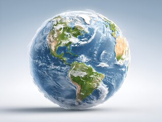 A realistic 3D rende depicts Earth encased in a thick layer of ice representing global warming and climate change effects.