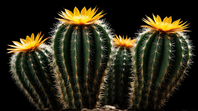 close-up pricky cactus on black background