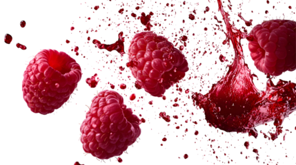 Raspberries in Mid-Air Collision with Splashing Juice on Dark Background