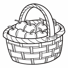 Fototapeta premium Basket of apples, thanksgiving outline coloring page